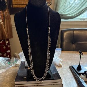 Banana republic Silvertone statement chain necklace w genuine crystals 2 strand